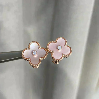 [Renovia Jewelry]CLOVER MEDIUM 1 MOTIFS  PINK MOP DIAMOND EARRINGS