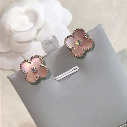 [Renovia Jewelry]CLOVER MEDIUM 1 MOTIFS  PINK MOP DIAMOND EARRINGS