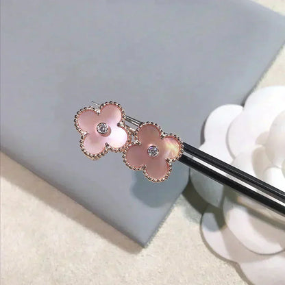 [Renovia Jewelry]CLOVER MEDIUM 1 MOTIFS  PINK MOP DIAMOND EARRINGS