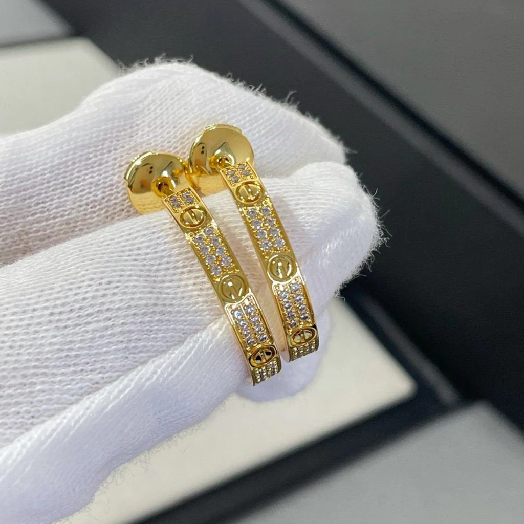 [Renovia Jewelry]LOVE EARRINGS 3.6MM DIAMOND PAVED