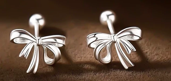 White Gold Bow Stud Earrings