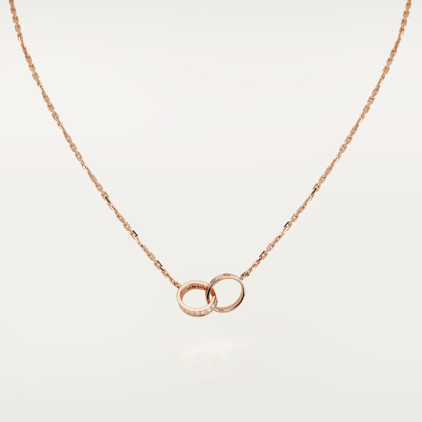 [Renovia Jewelry]LOVE DOUBLE RING HALF DIAMOND NECKLACE
