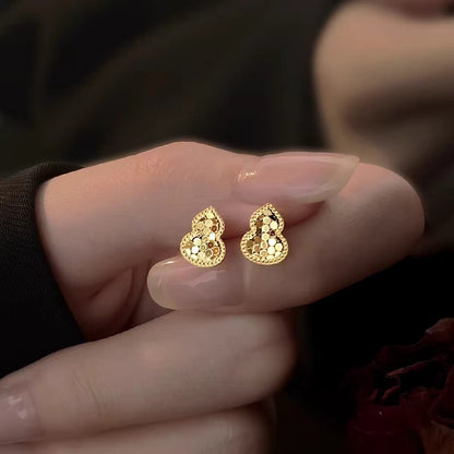 S999 Sterling Silver Needle Golden Gourd Stud Earrings