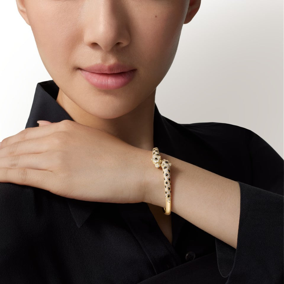 [Renovia Jewelry]PANTHERE DOUBLE HEADED HALF DIAMOND OPEN BRACELET