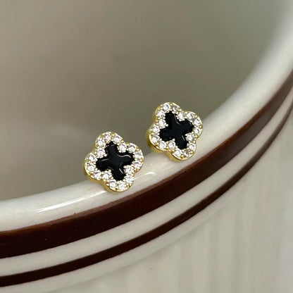 Black Four-Leaf Clover Stud Earrings