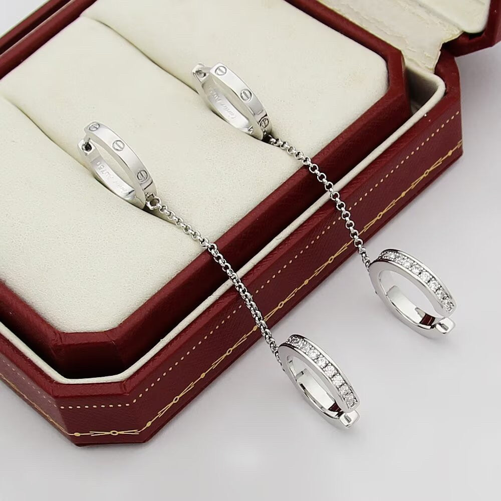 [Renovia Jewelry]LOVE 3.0MM HALF DIAMOND EARRINGS