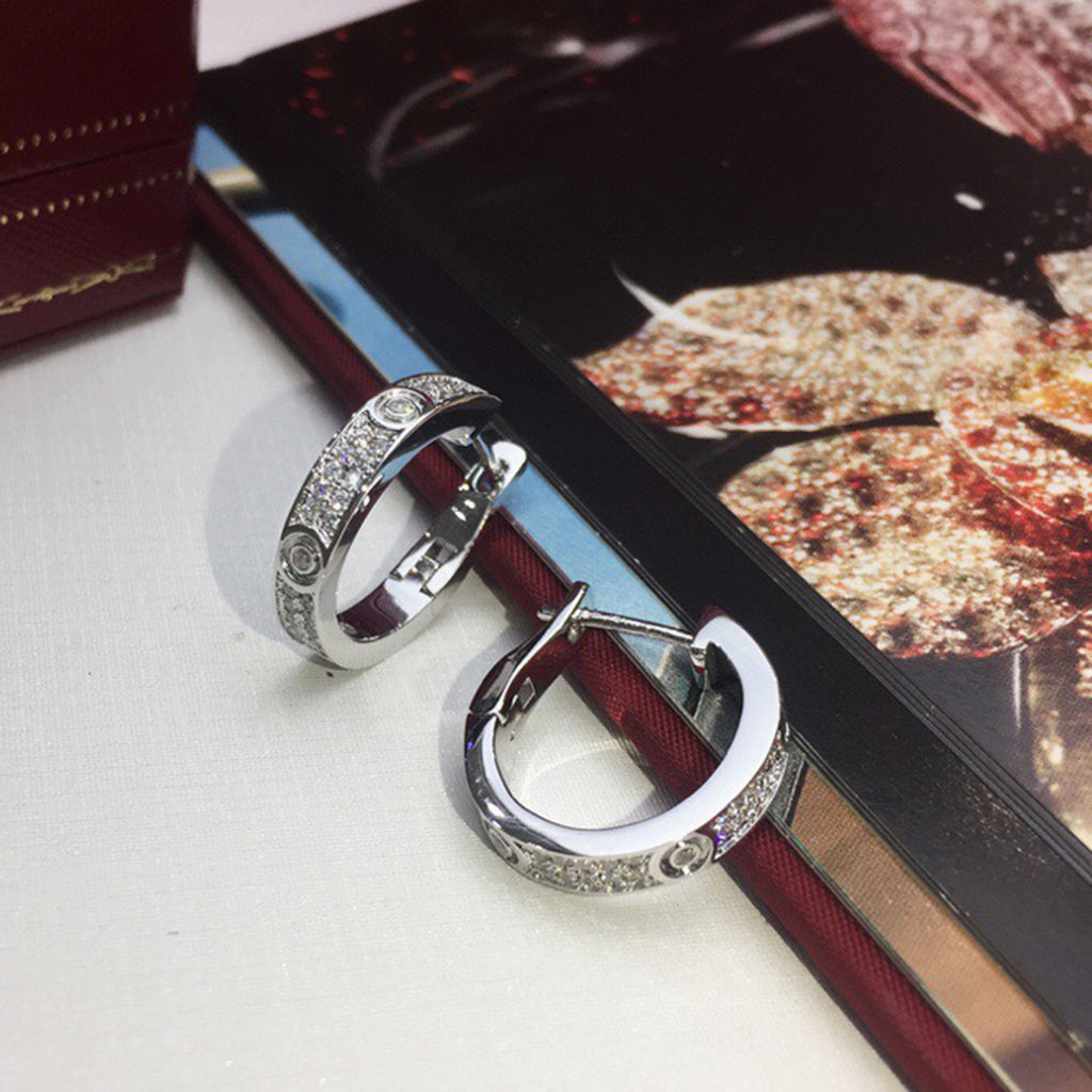 [Renovia Jewelry]LOVE 5.5MM DIAMOND PAVED EARRINGS