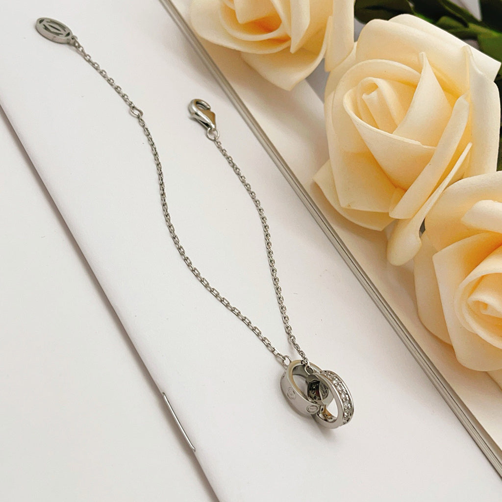 [Renovia Jewelry]LOVE DOUBLE RING HALF DIAMOND BRACELET