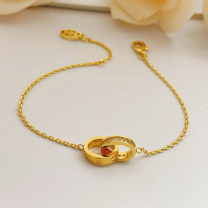 [Renovia Jewelry]LOVE DOUBLE RING HALF DIAMOND BRACELET