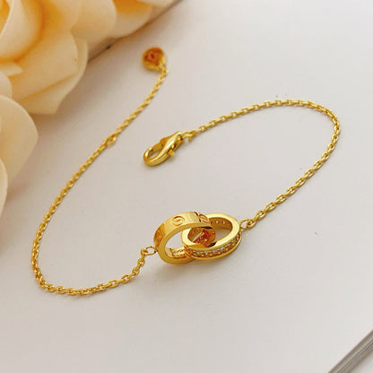 [Renovia Jewelry]LOVE DOUBLE RING HALF DIAMOND BRACELET