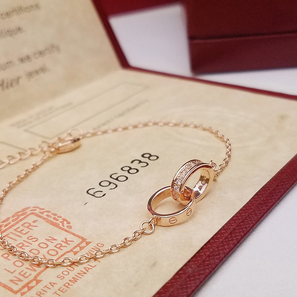 [Renovia Jewelry]LOVE DOUBLE RING HALF DIAMOND BRACELET