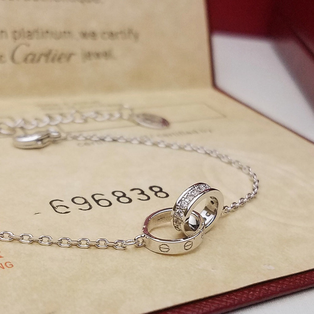 [Renovia Jewelry]LOVE DOUBLE RING HALF DIAMOND BRACELET