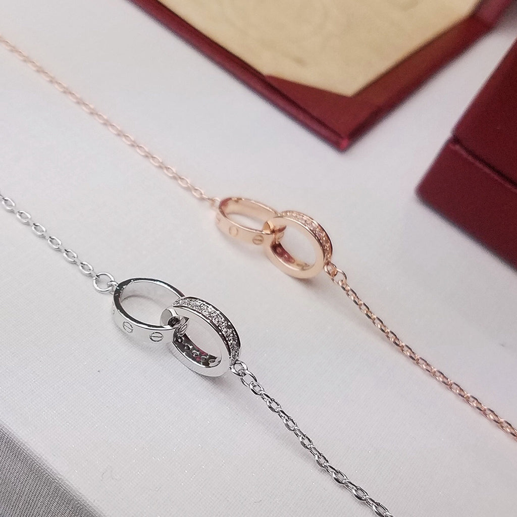 [Renovia Jewelry]LOVE DOUBLE RING HALF DIAMOND BRACELET