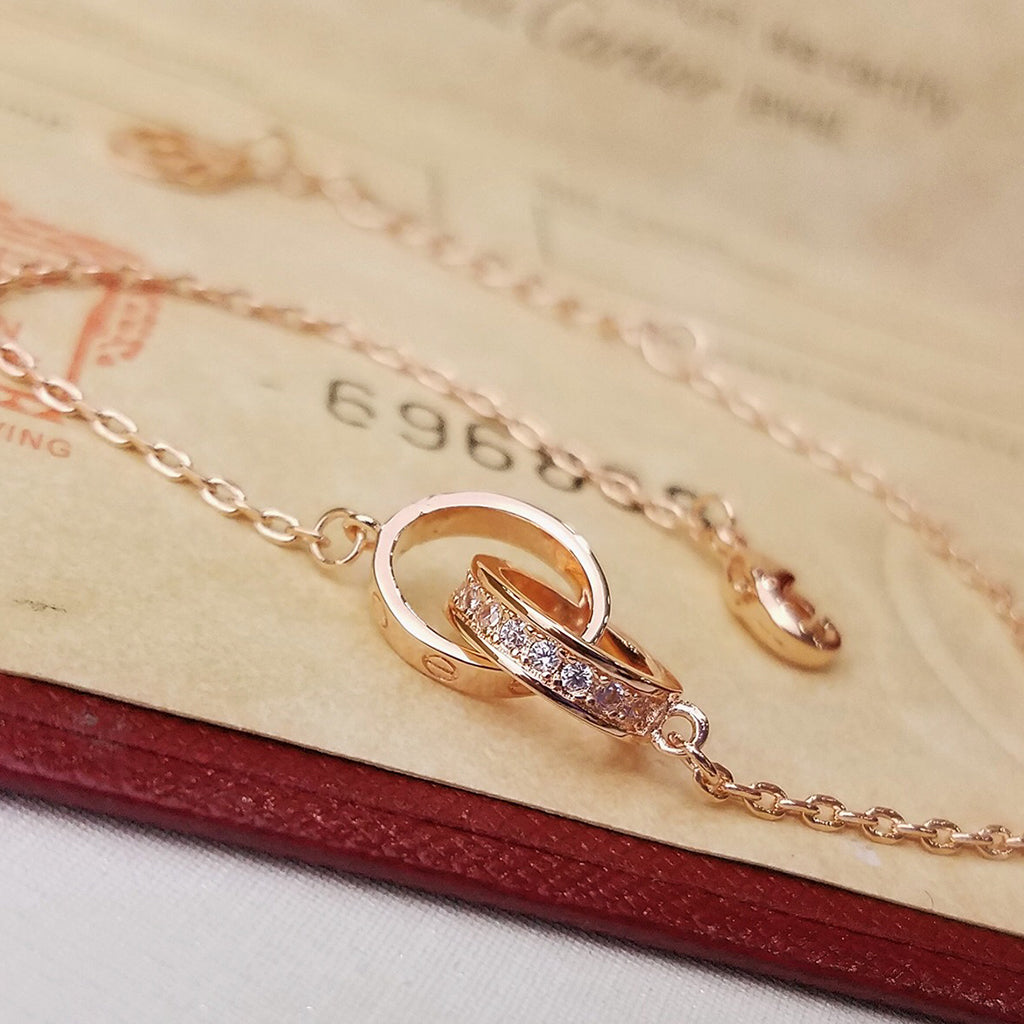 [Renovia Jewelry]LOVE DOUBLE RING HALF DIAMOND BRACELET