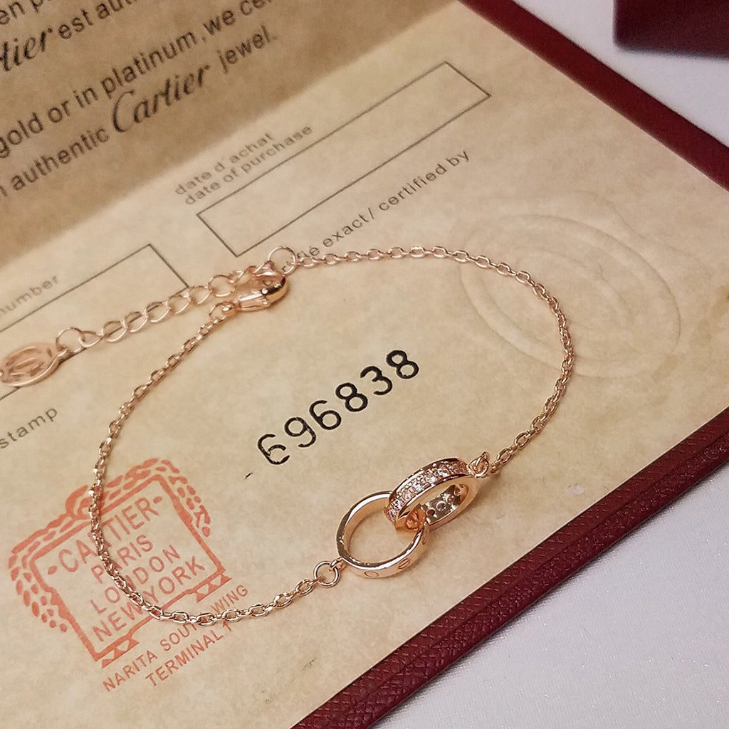 [Renovia Jewelry]LOVE DOUBLE RING HALF DIAMOND BRACELET