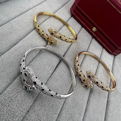 [Renovia Jewelry]PANTHERE DOUBLE HEADED HALF DIAMOND OPEN BRACELET