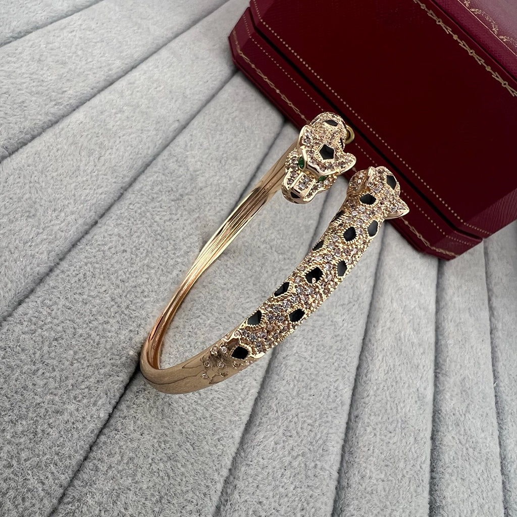 [Renovia Jewelry]PANTHERE DOUBLE HEADED HALF DIAMOND OPEN BRACELET