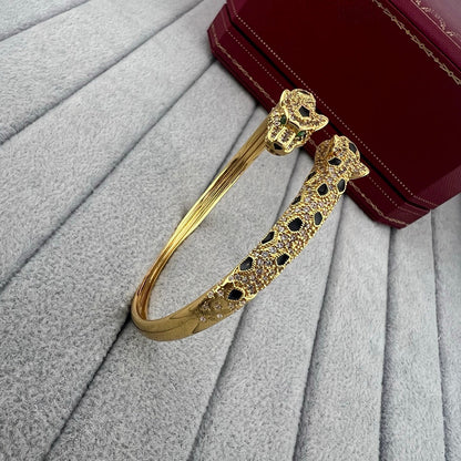 [Renovia Jewelry]PANTHERE DOUBLE HEADED HALF DIAMOND OPEN BRACELET