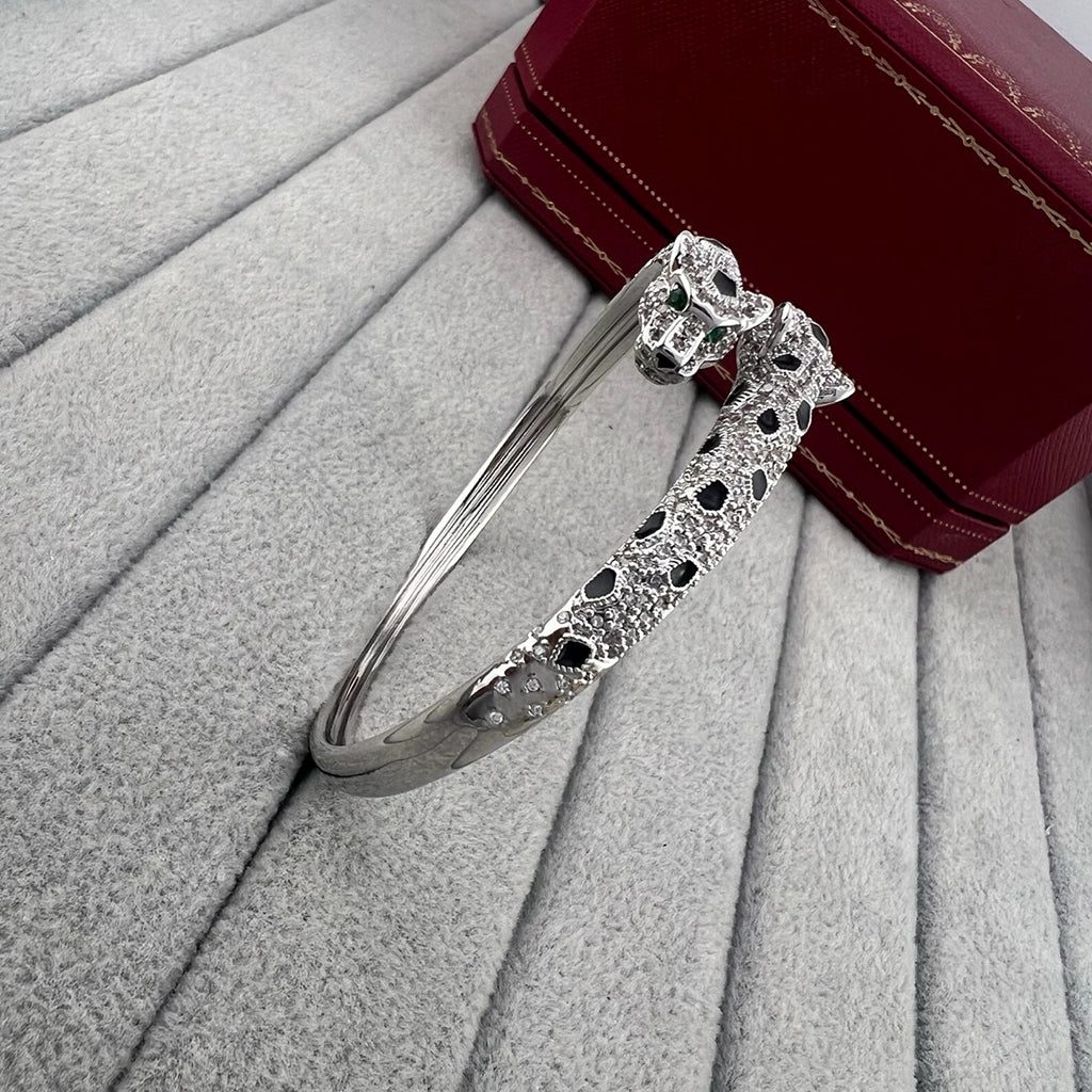 [Renovia Jewelry]PANTHERE DOUBLE HEADED HALF DIAMOND OPEN BRACELET