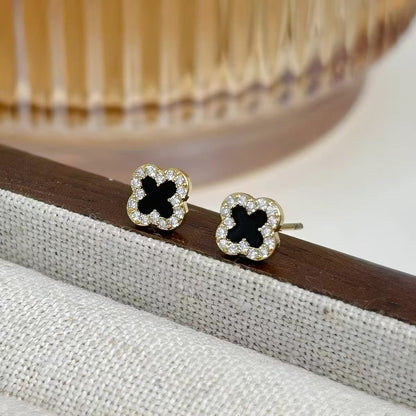 Black Four-Leaf Clover Stud Earrings