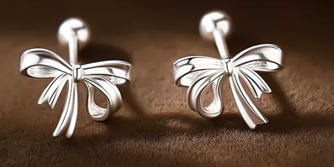 White Gold Bow Stud Earrings