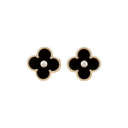 [Renovia Jewelry]CLOVER MEDIUM 1 MOTIFS ONYX DIAMOND EARRINGS